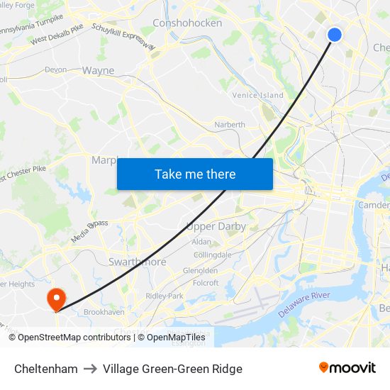 Cheltenham to Village Green-Green Ridge map