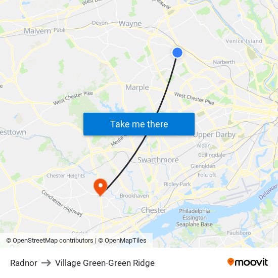 Radnor to Village Green-Green Ridge map