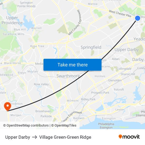 Upper Darby to Village Green-Green Ridge map