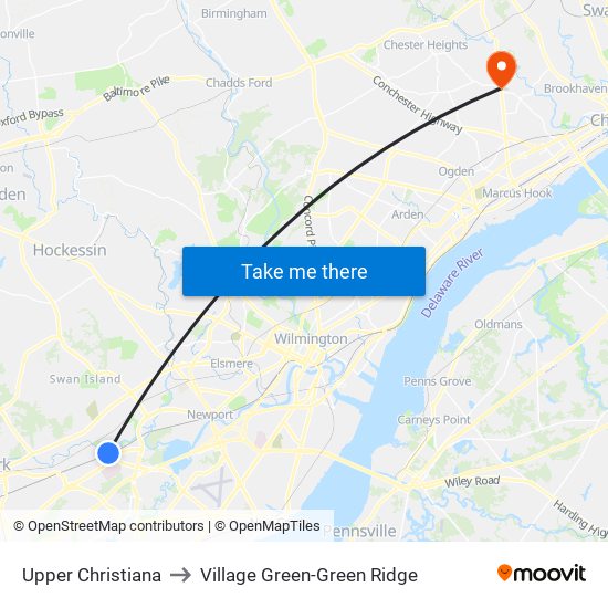 Upper Christiana to Village Green-Green Ridge map