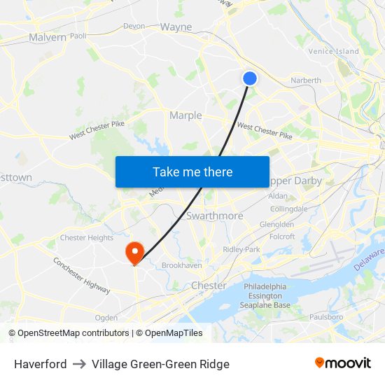 Haverford to Village Green-Green Ridge map