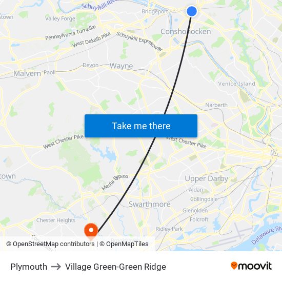 Plymouth to Village Green-Green Ridge map