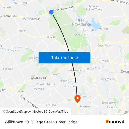 Willistown to Village Green-Green Ridge map