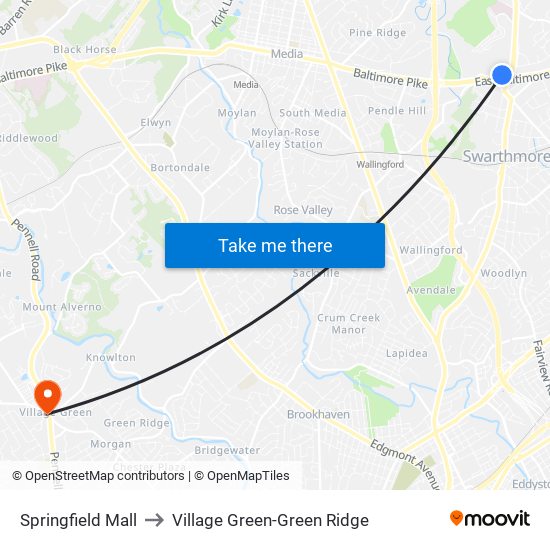 Springfield Mall to Village Green-Green Ridge map