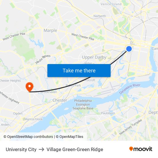University City to Village Green-Green Ridge map