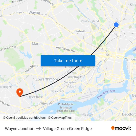 Wayne Junction to Village Green-Green Ridge map