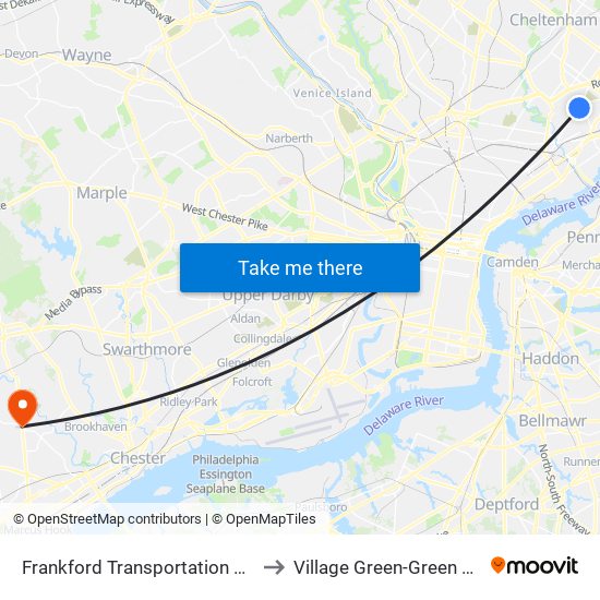 Frankford Transportation Center to Village Green-Green Ridge map