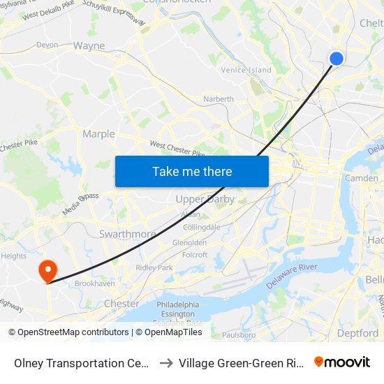 Olney Transportation Center to Village Green-Green Ridge map