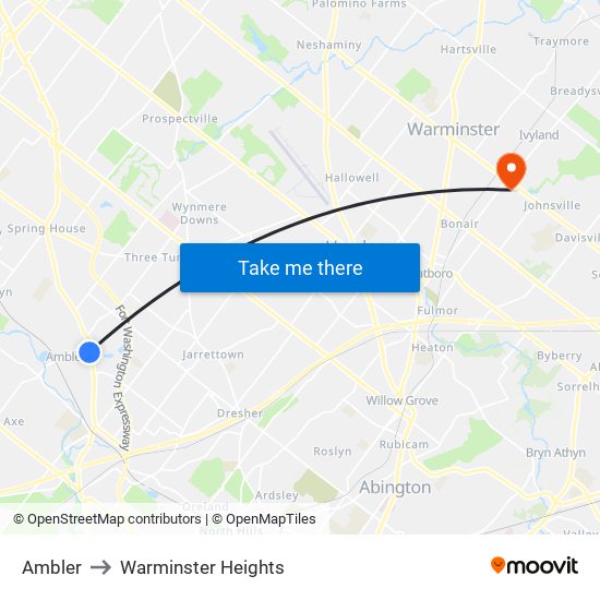 Ambler to Warminster Heights map