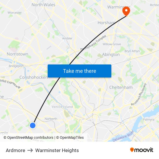 Ardmore to Warminster Heights map