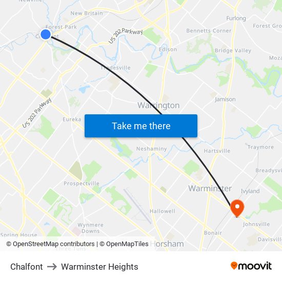 Chalfont to Warminster Heights map