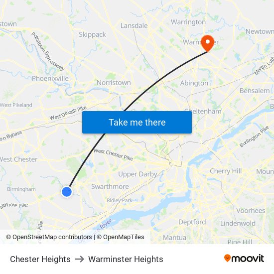 Chester Heights to Warminster Heights map