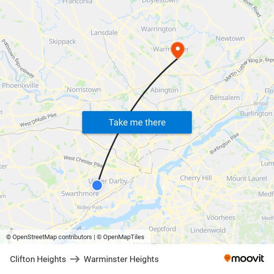 Clifton Heights to Warminster Heights map