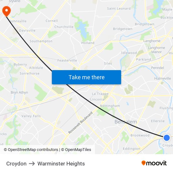 Croydon to Warminster Heights map