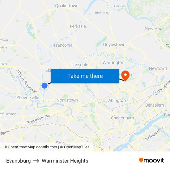 Evansburg to Warminster Heights map