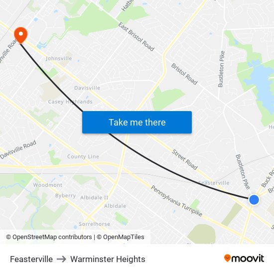 Feasterville to Warminster Heights map