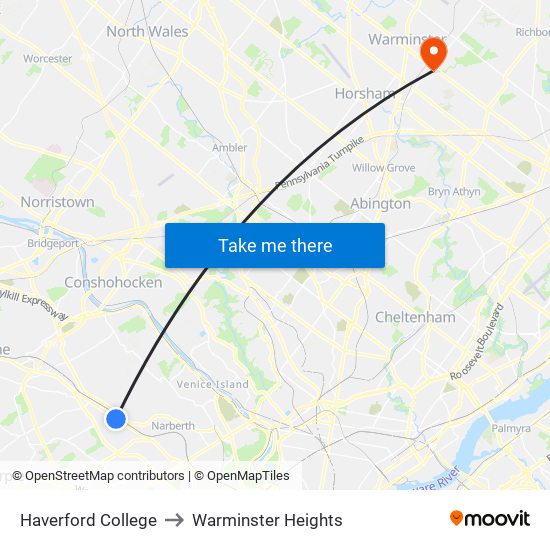 Haverford College to Warminster Heights map