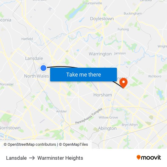 Lansdale to Warminster Heights map