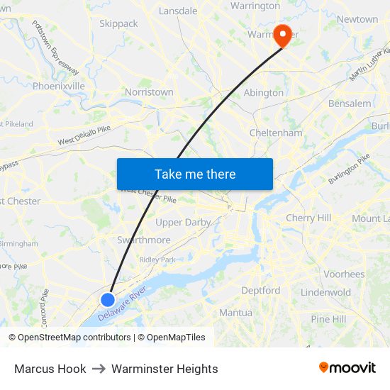 Marcus Hook to Warminster Heights map