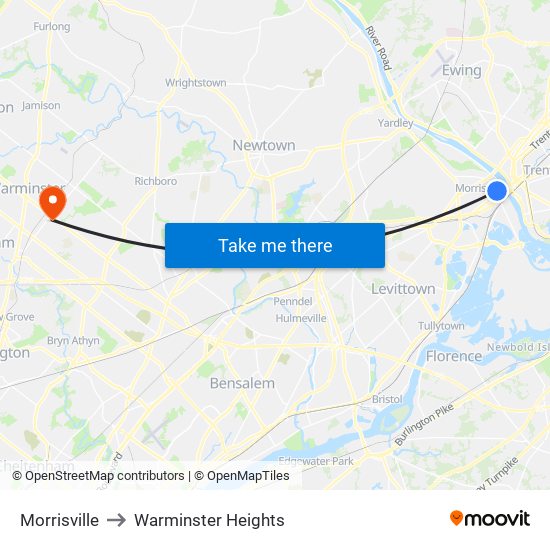 Morrisville to Warminster Heights map