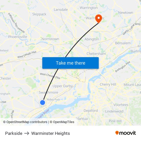 Parkside to Warminster Heights map