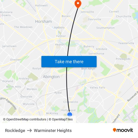 Rockledge to Warminster Heights map