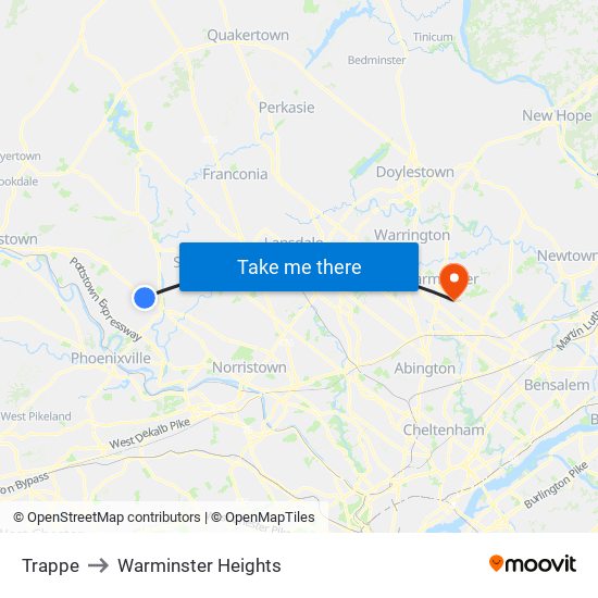 Trappe to Warminster Heights map