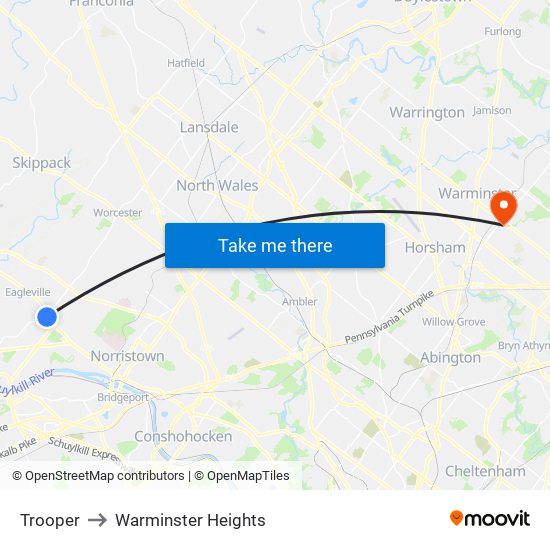 Trooper to Warminster Heights map