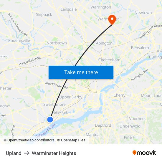 Upland to Warminster Heights map