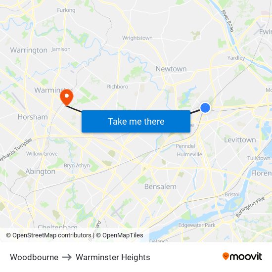 Woodbourne to Warminster Heights map