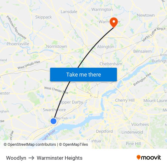 Woodlyn to Warminster Heights map