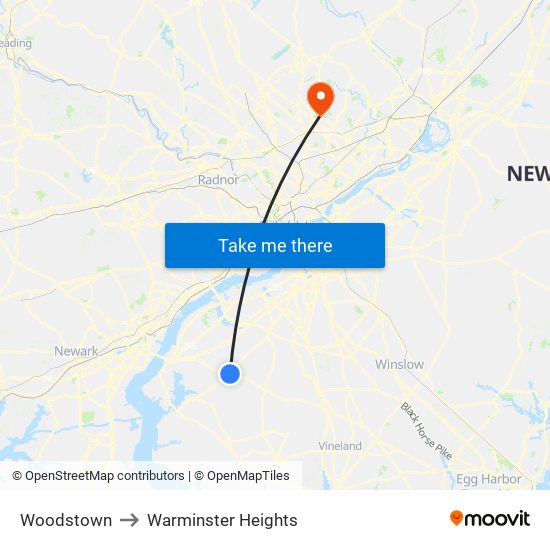 Woodstown to Warminster Heights map