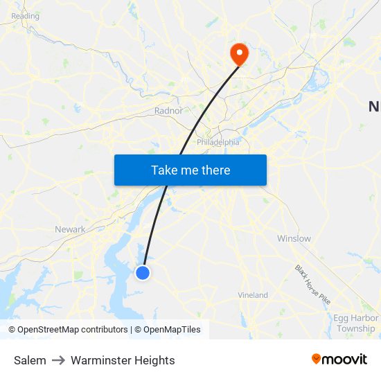 Salem to Warminster Heights map