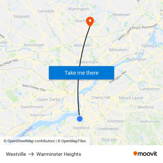 Westville to Warminster Heights map