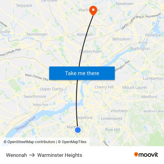 Wenonah to Warminster Heights map