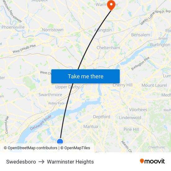 Swedesboro to Warminster Heights map