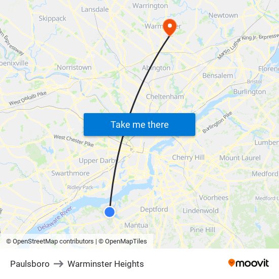 Paulsboro to Warminster Heights map