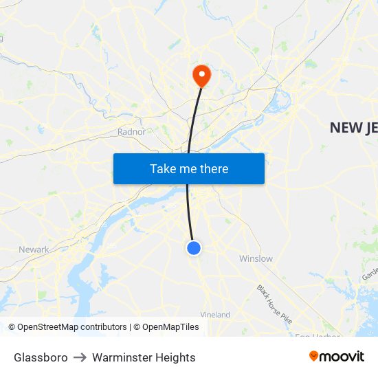 Glassboro to Warminster Heights map