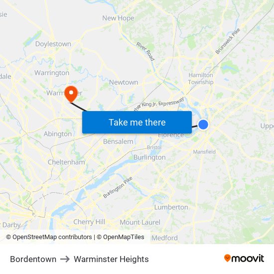 Bordentown to Warminster Heights map