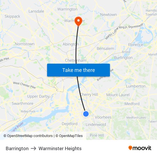Barrington to Warminster Heights map