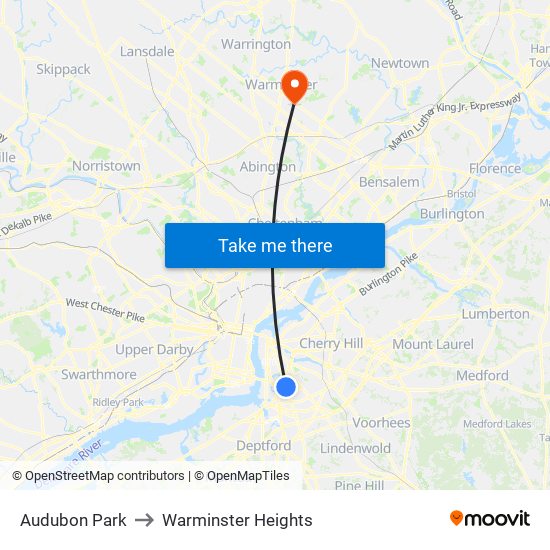 Audubon Park to Warminster Heights map