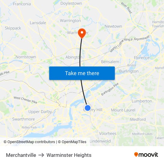 Merchantville to Warminster Heights map