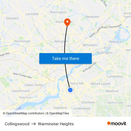Collingswood to Warminster Heights map