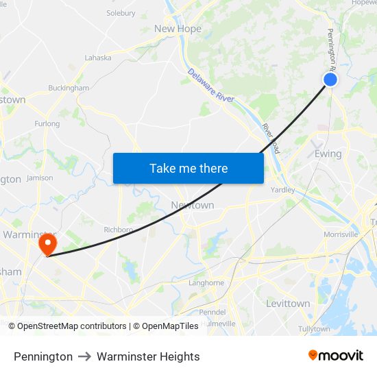 Pennington to Warminster Heights map