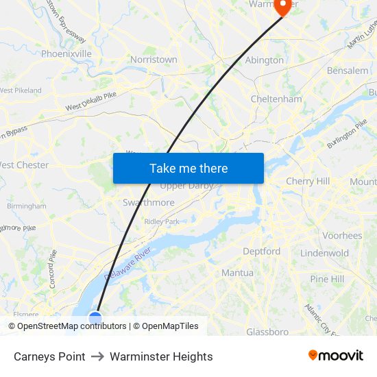 Carneys Point to Warminster Heights map