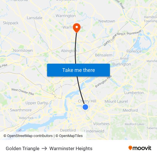 Golden Triangle to Warminster Heights map