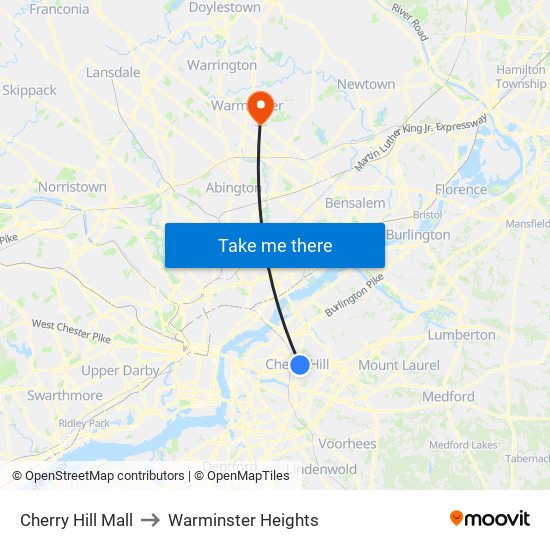 Cherry Hill Mall to Warminster Heights map