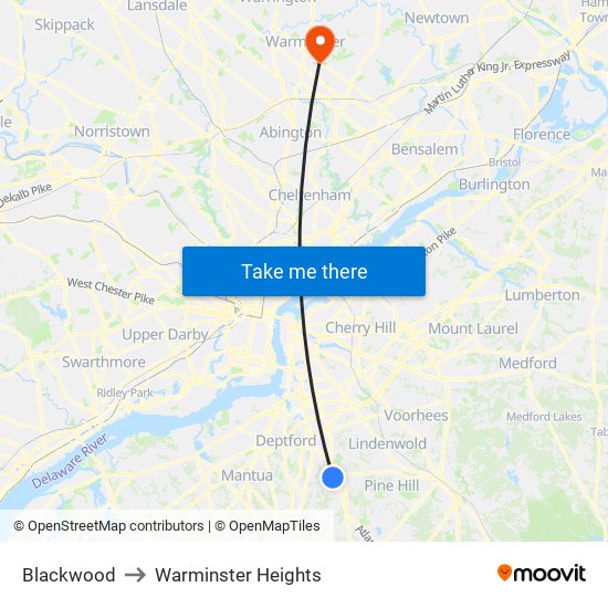 Blackwood to Warminster Heights map