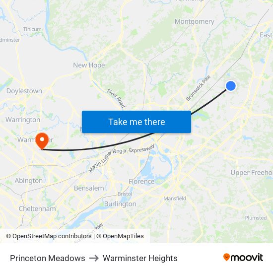 Princeton Meadows to Warminster Heights map