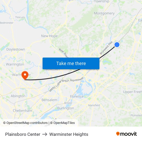 Plainsboro Center to Warminster Heights map